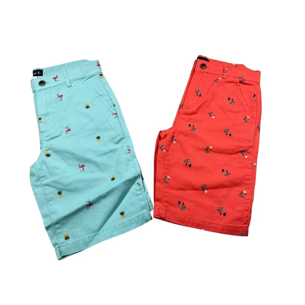 The Children's Place Boys Chino Shorts Lot Size 10 NWT Flamingo Palm Tree Tropic